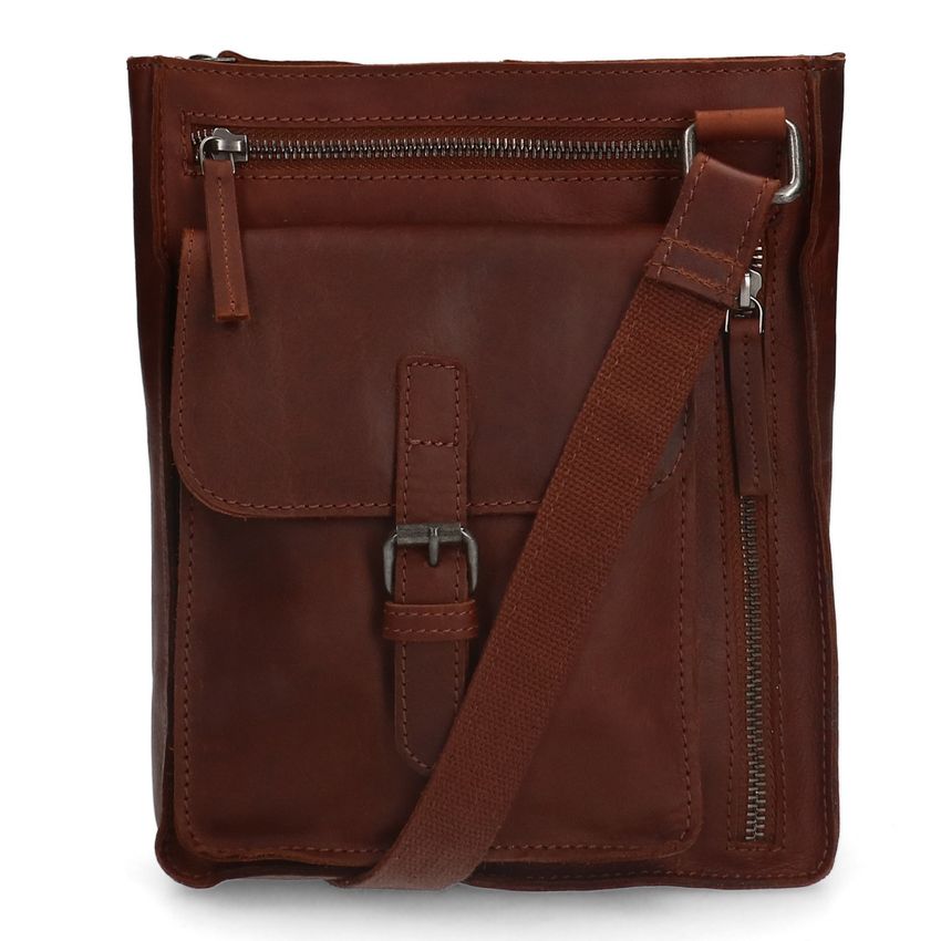 No Stress Cognac leren schoudertas