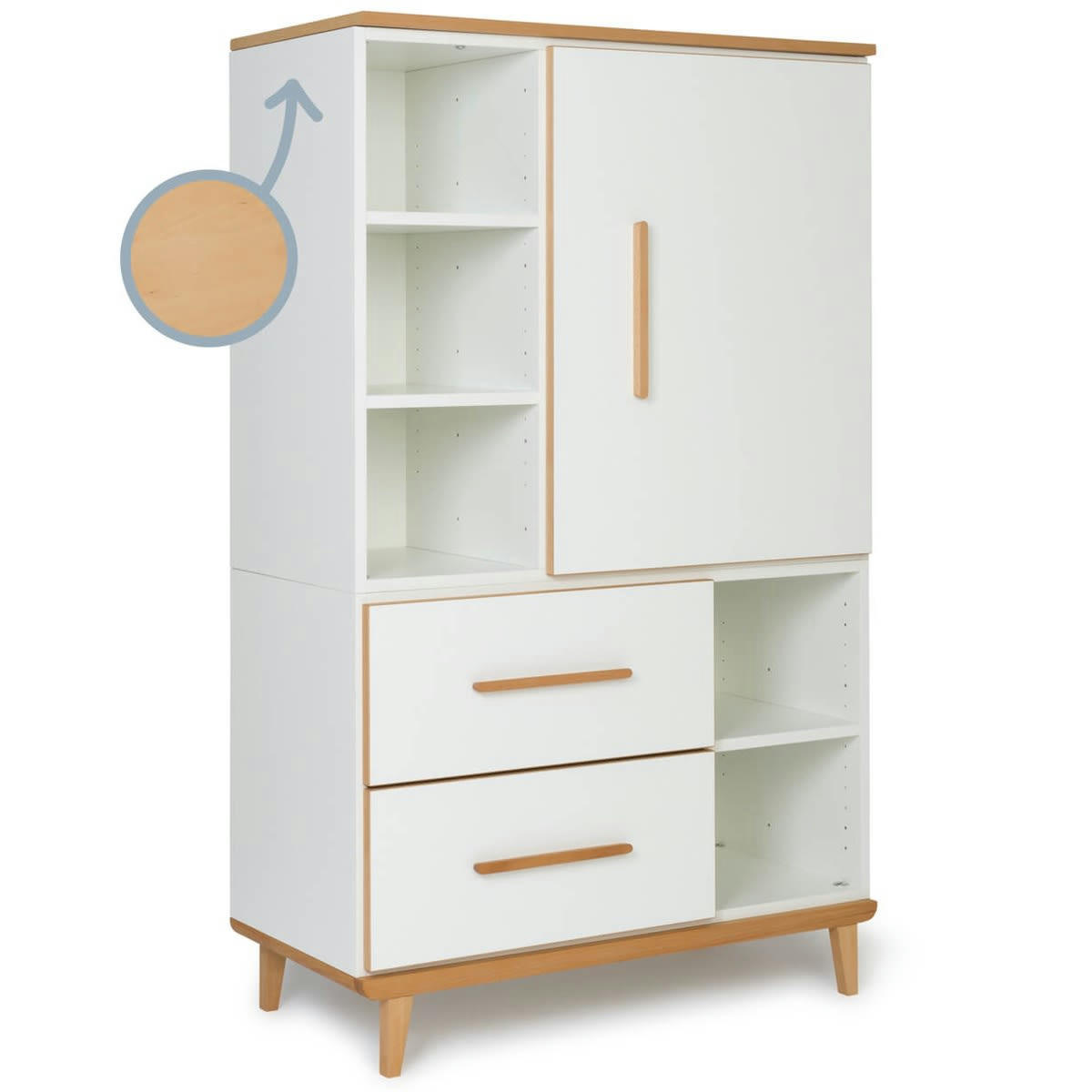 NADO - Armoire 147cm 1 porte 2 tiroirs blanc