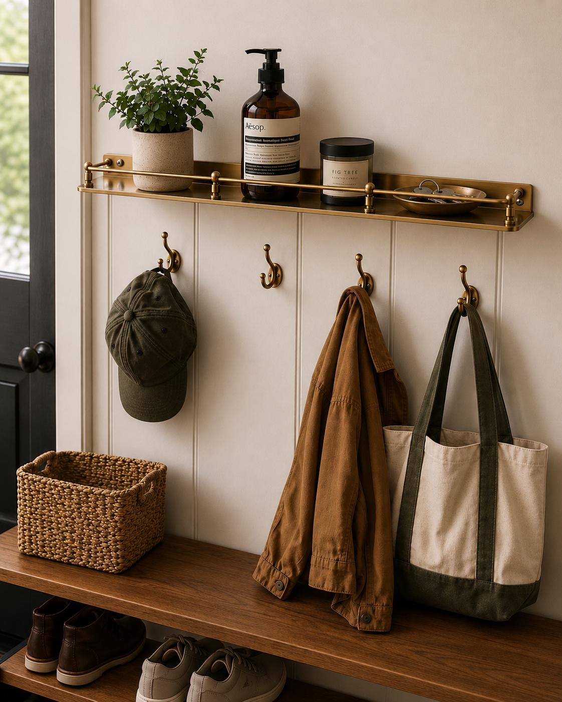 Solid Brass Floating Shelf | Minimalist Bathroom Wall Storage | Elegant Brass Finish