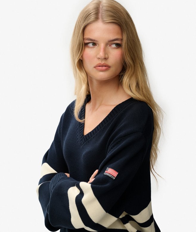 Oversized Striped V-Neck Jumper