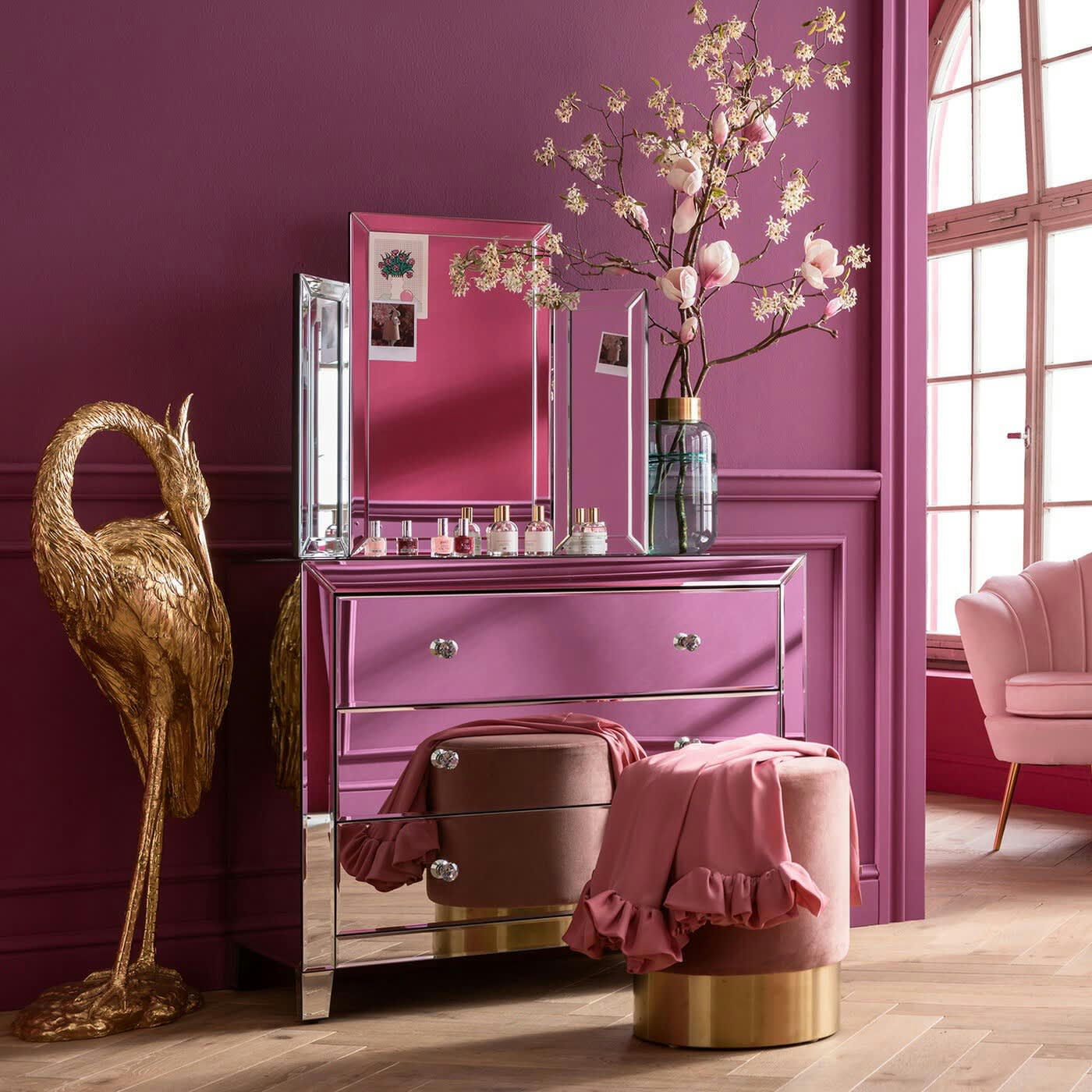 LUXURY - Commode 3 tiroirs en verre miroir