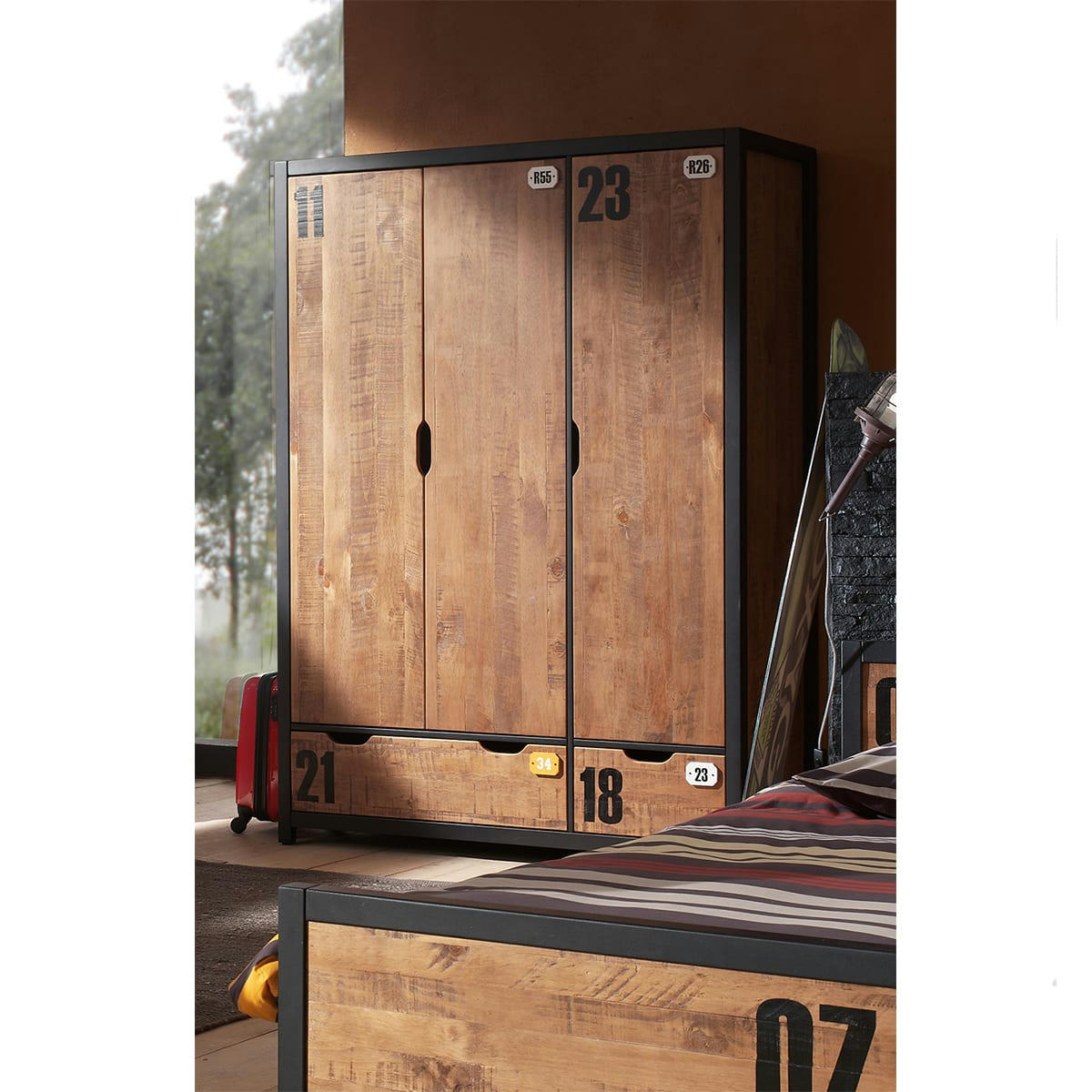 ALEX - Armoire 3 portes noir naturel