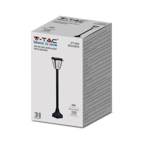 Słupek Ogrodowy Solarny V-TAC 2W LED IP44 93cm VT-984 ciepła zimna 110lm