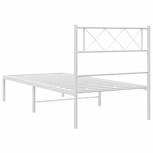 NNEVL Metal Bed Frame with Headboard White 107x203 cm