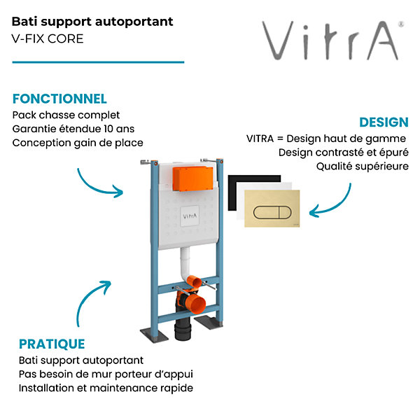 Bâti-support VitrA V-Fix Core auto-portant   Plaque Root Round Or brossée