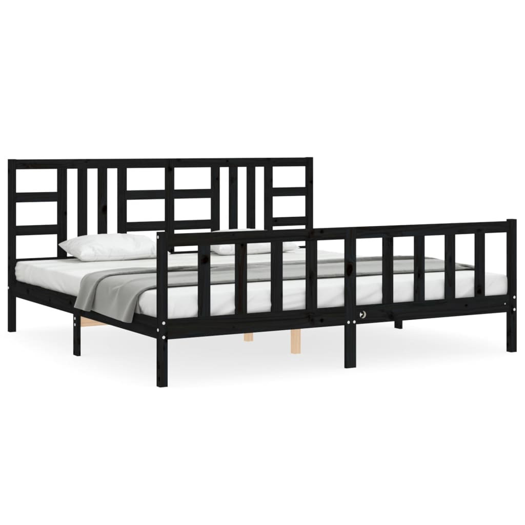 Rama łóżka z wezgłowiem czarna 200x200 cm lite drewno