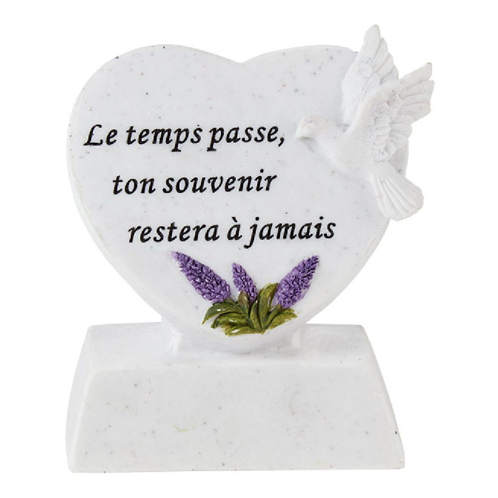Coeur funéraire sur socle blanc motif lavande