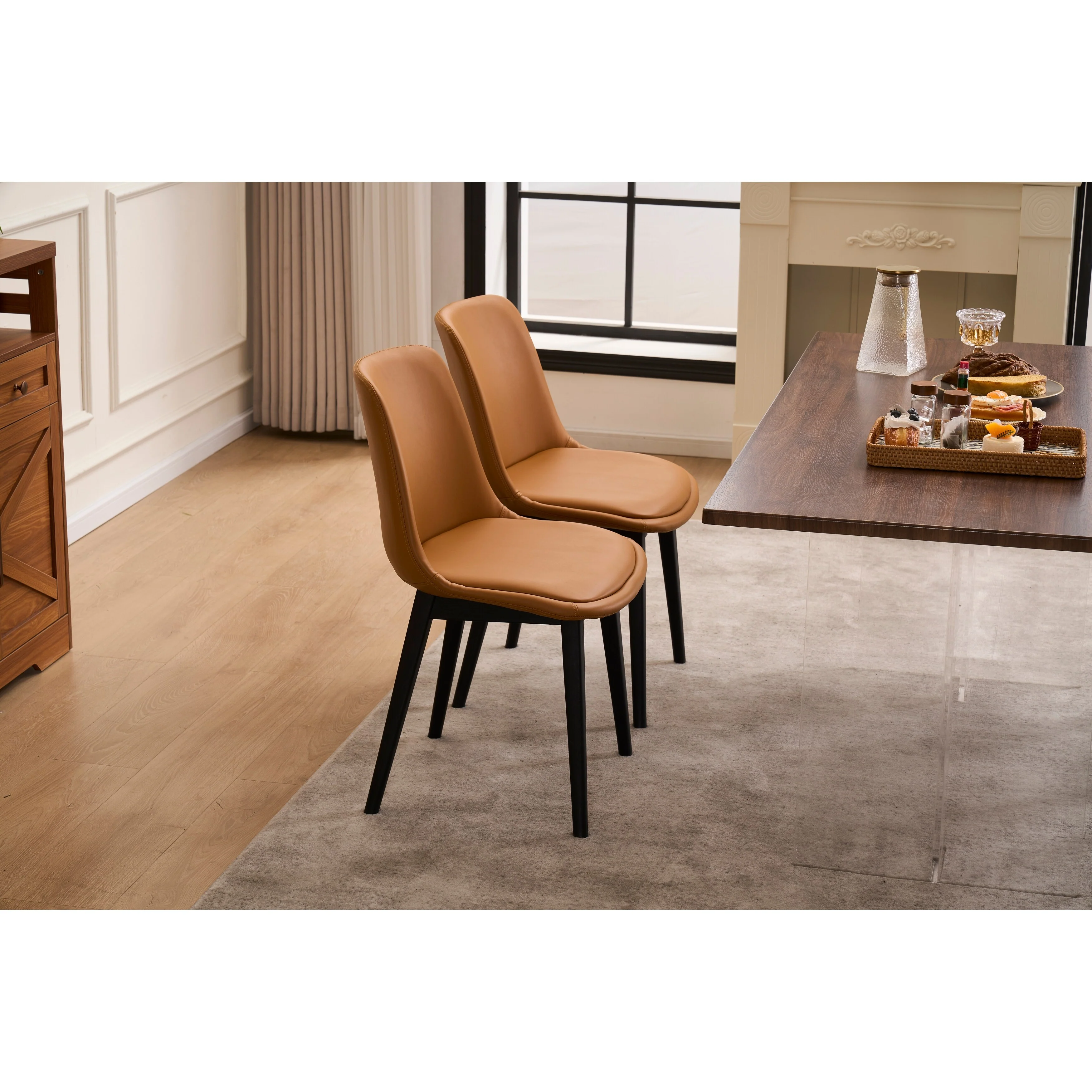 Dining Chair, Set of 4 Modern Kitchen Dining Room Chairs, Plastic Upholstered Dining Accent Chairs with Plastic Leg