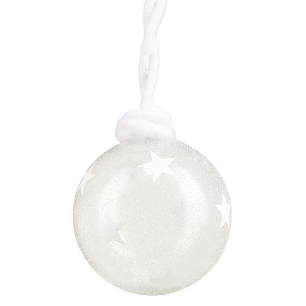 Boule de No&euml;l en verre pailleté motif étoile attache en laine Ø8cm