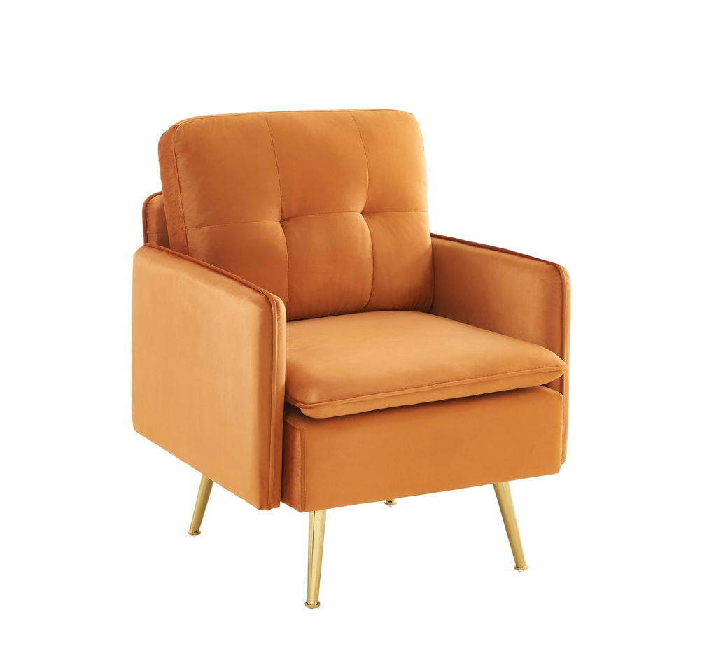 ADAM - Fauteuil  velours rouille avec piètement en métal doré