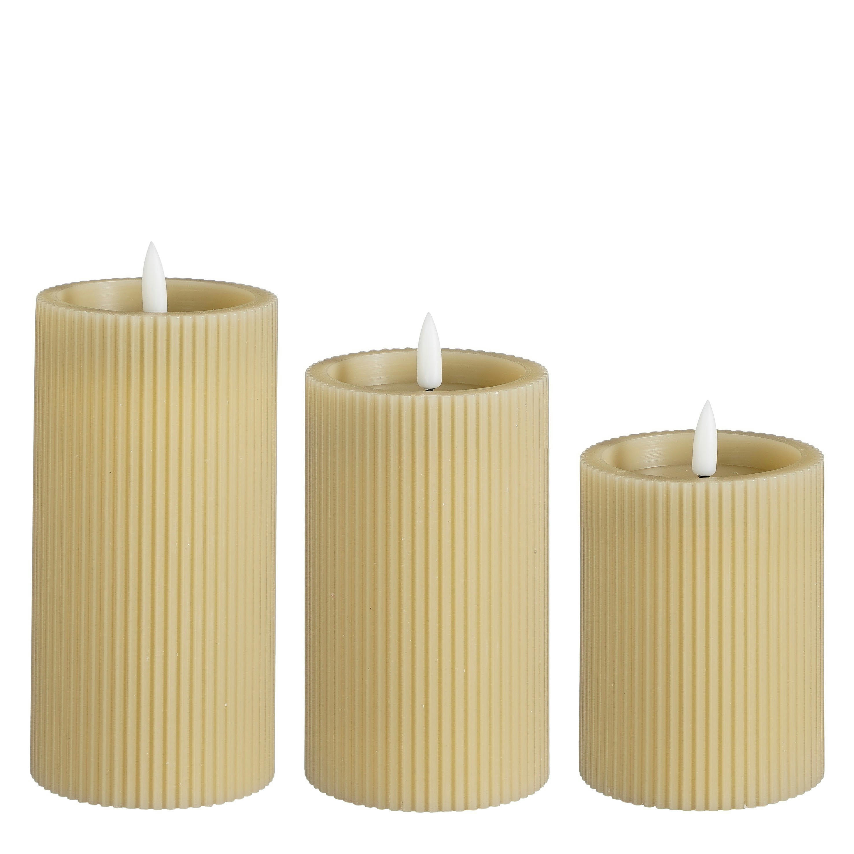 - Lot de 3 bougies led en cire taupe H15