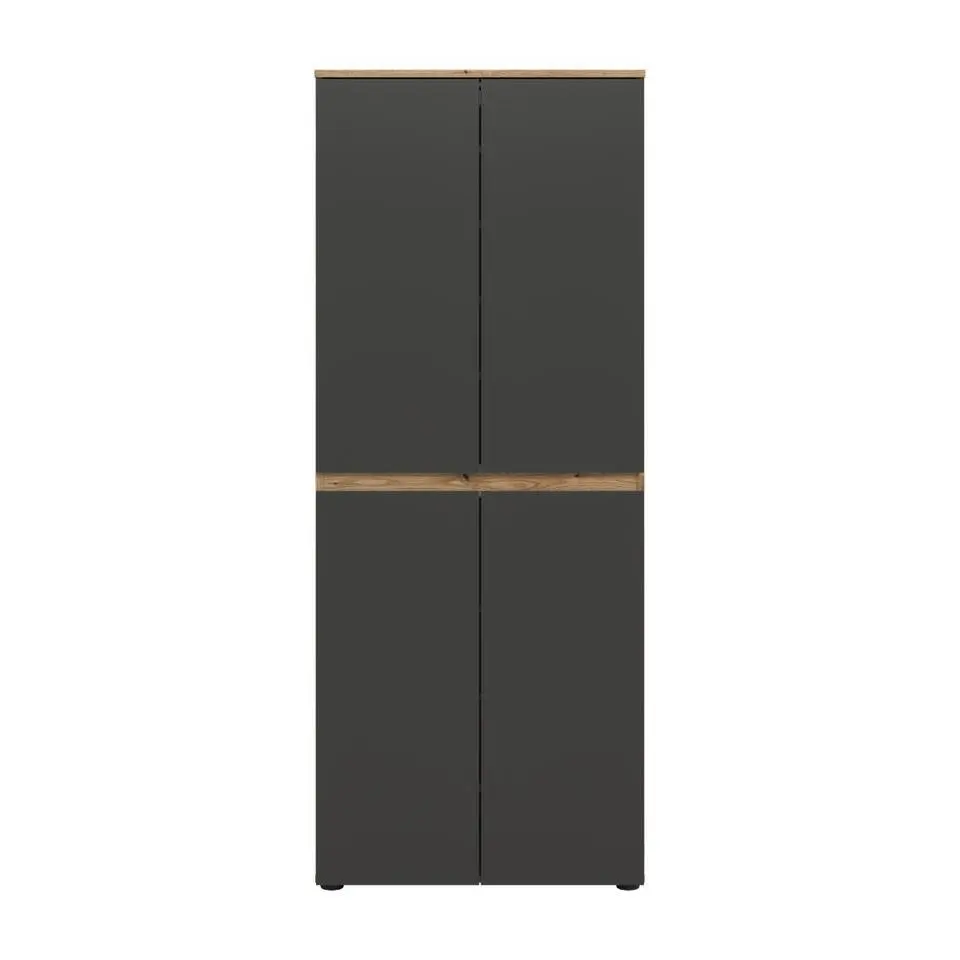 Hioshop Scarpa kledingkast 4 deuren eik decor- antraciet