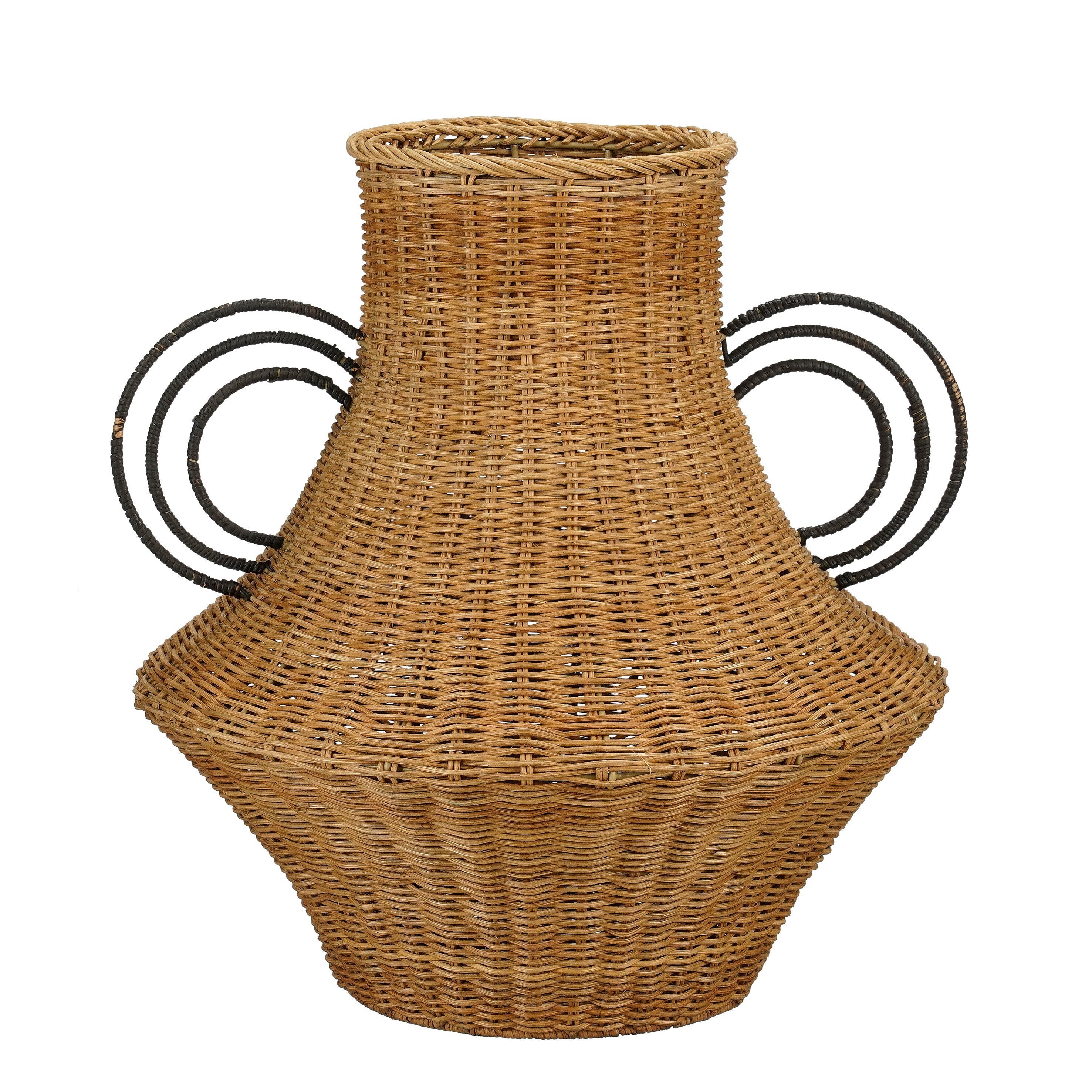 Mica Decorations Fabiola Decoratie Vaas - H43 x Ø30 cm - Rotan - Bruin