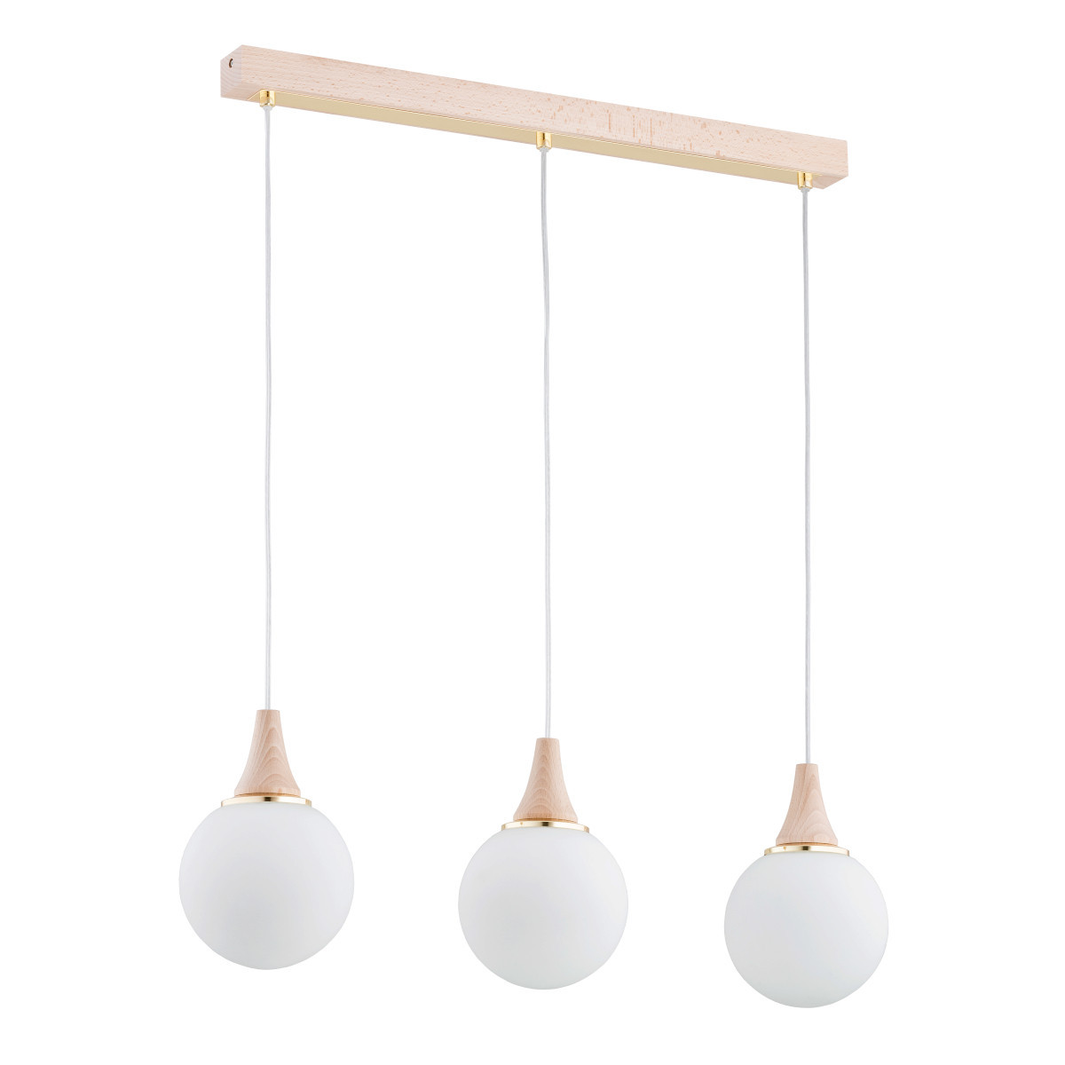 Lampa wisząca jasne drewno-biała-złota TRENTO 3xE14x15W Alfa