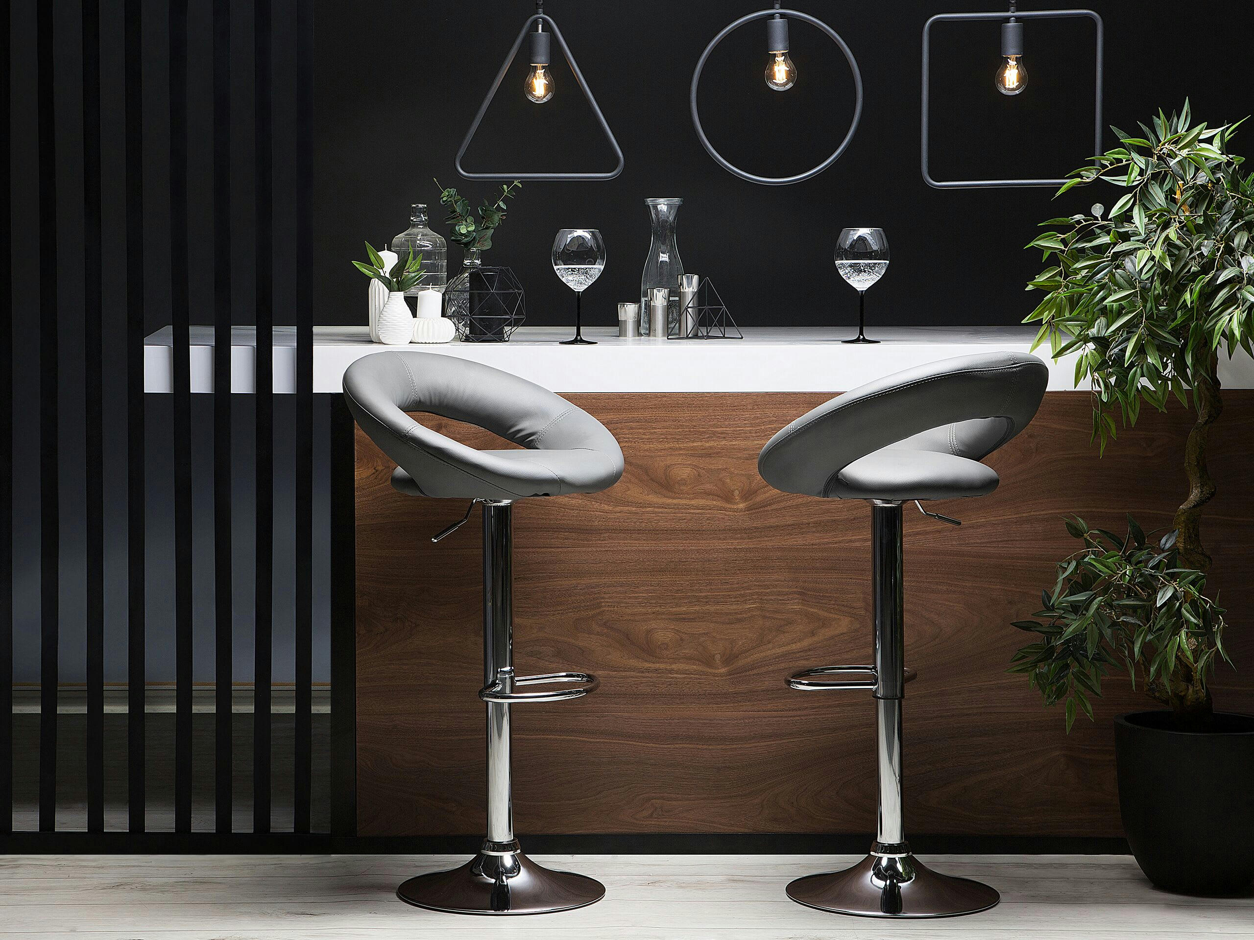 PEORIA - Lot de 2 chaises de bar en cuir PU gris