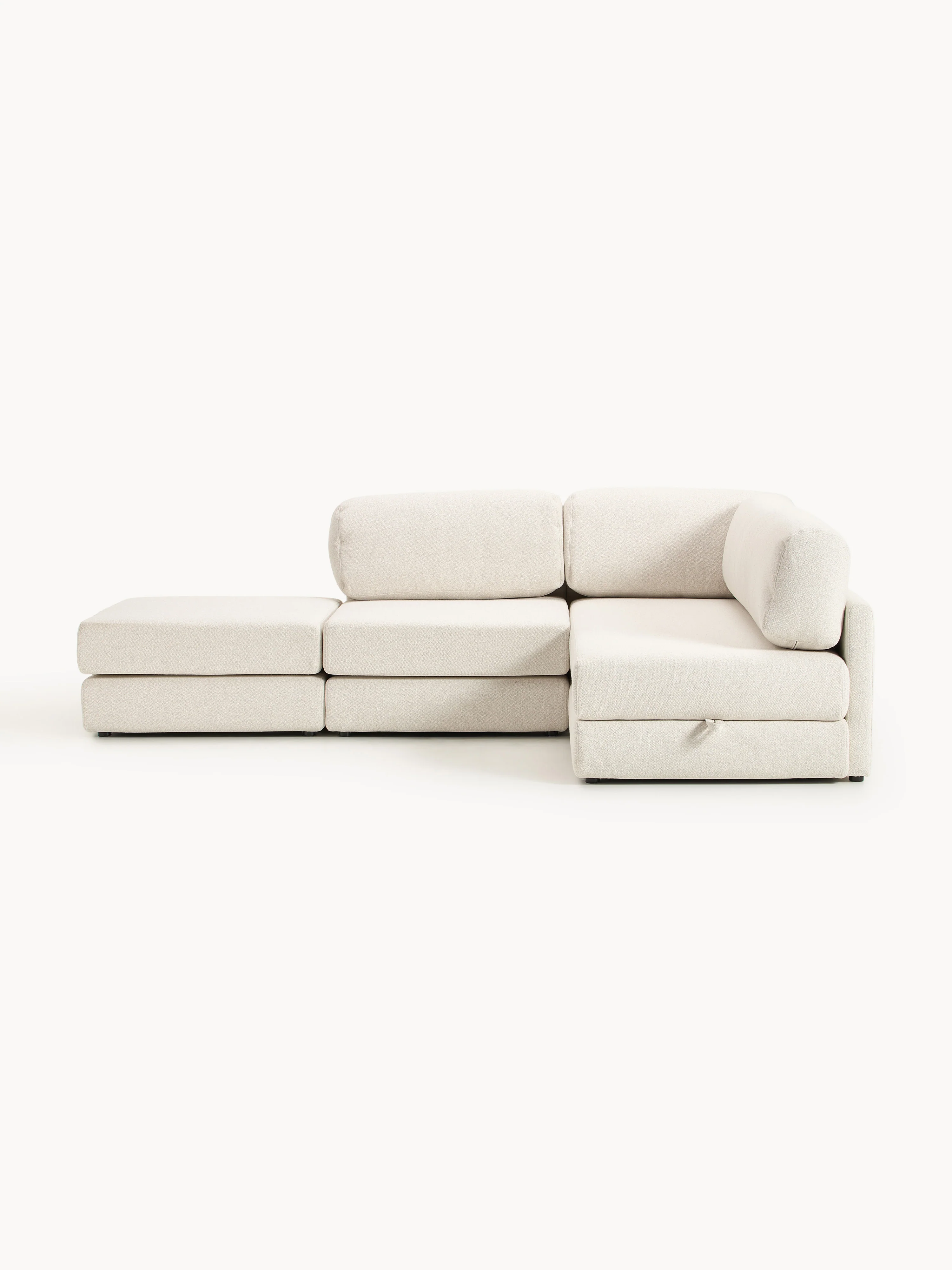 Bouclé-Eck-Schlafsofa Ladina mit Stauraum