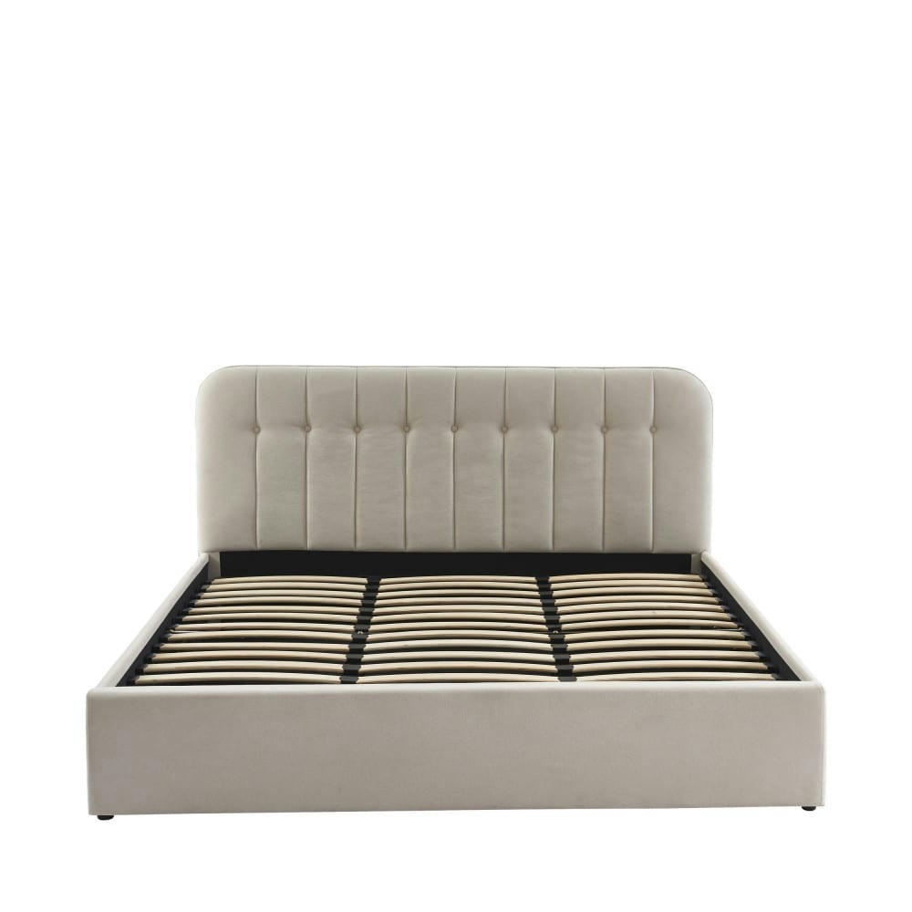 TORGO - Lit coffre matelassé en velours 180x200cm beige