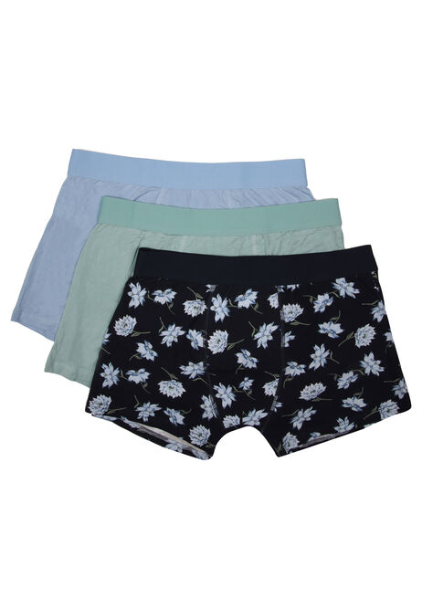 Mens 3pk Blue Floral Bamboo Hipster Trunks