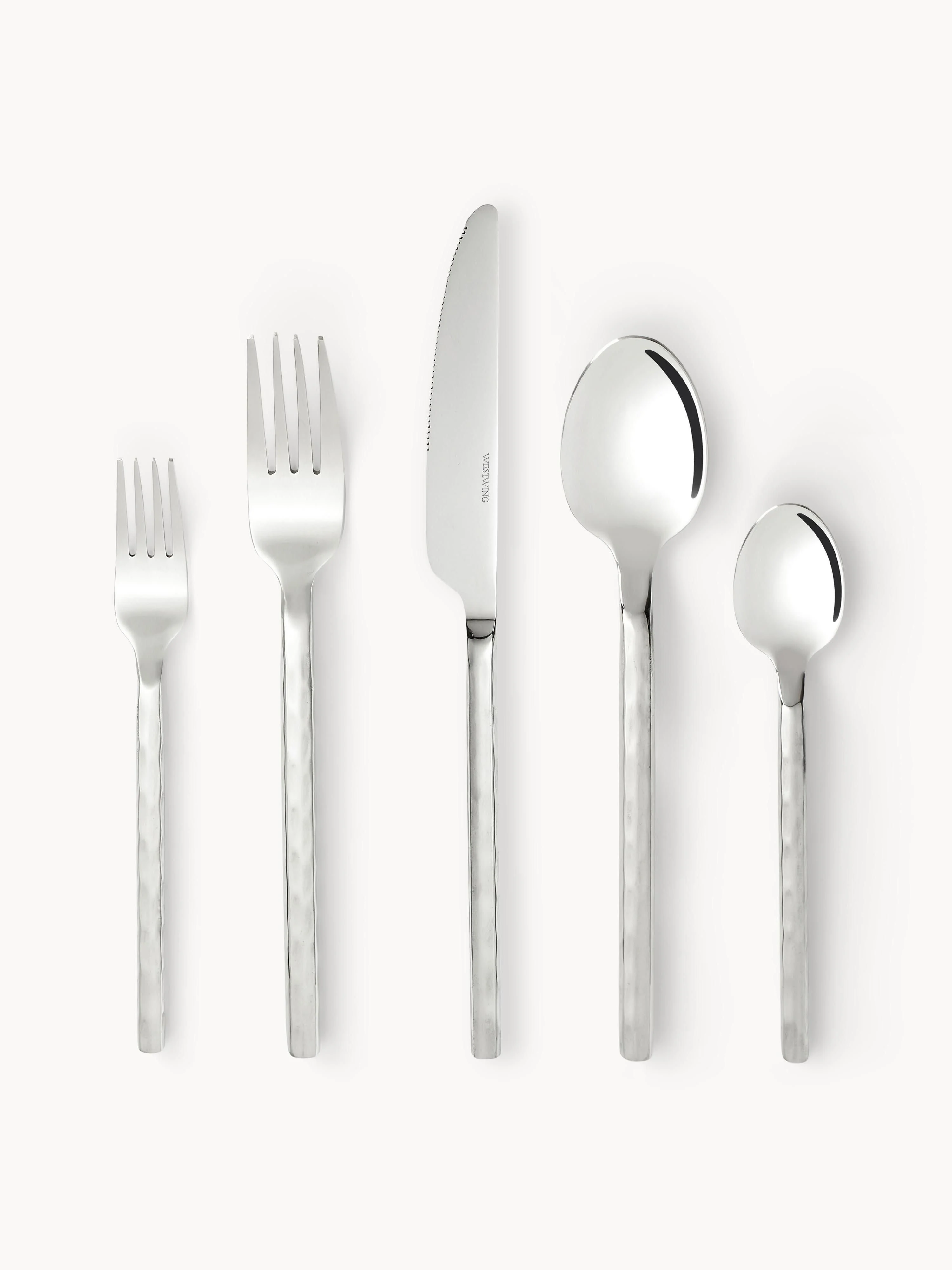 Hochglanzpoliertes Besteck-Set Miles in Hammerschlag-Optik, 4 Personen, 20er-Set
