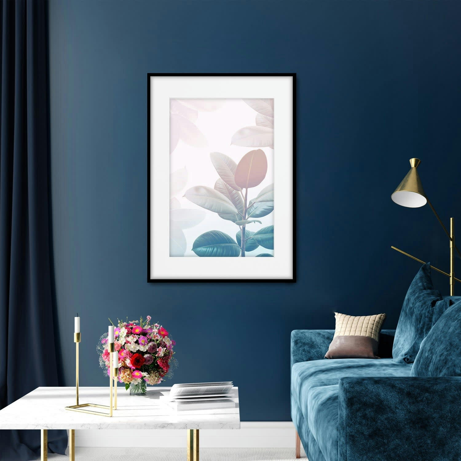 PLANTAS - Affiche avec cadre noir - Ficus ensoleillé - 50x70