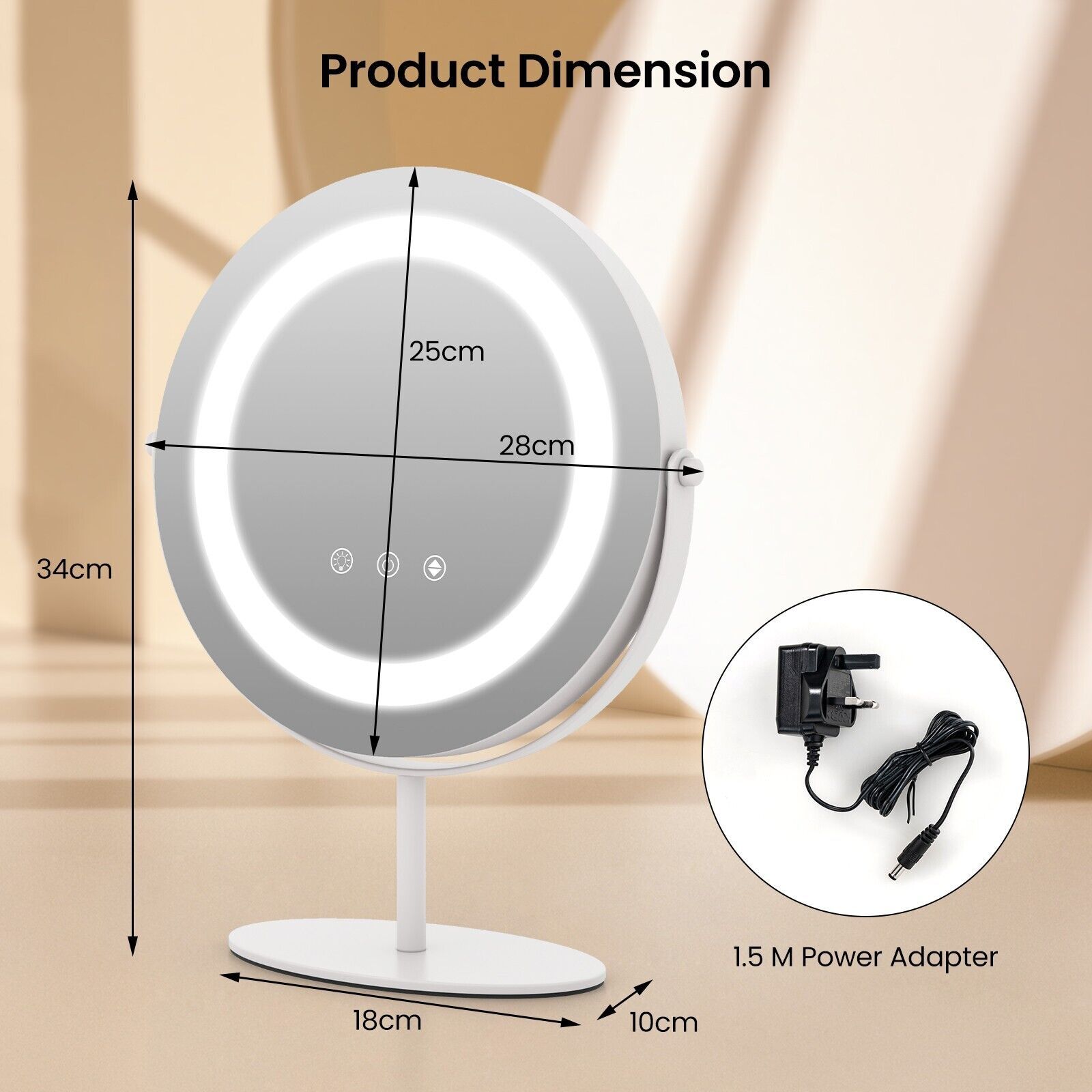 Gymax Makeup Vanity Mirror Dimmable LED Lighted Round Mirror Touch Screen