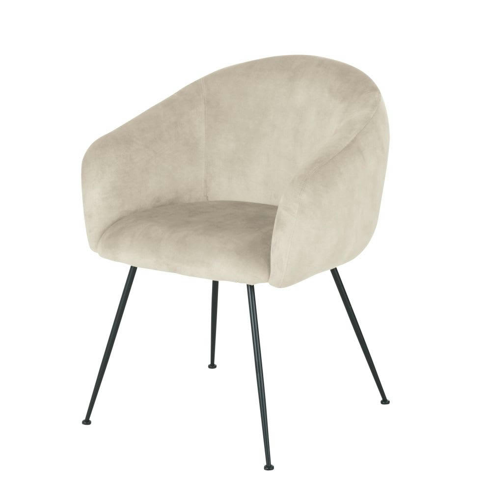 Kyss - Chaise avec accoudoirs en velours beige cappuccino