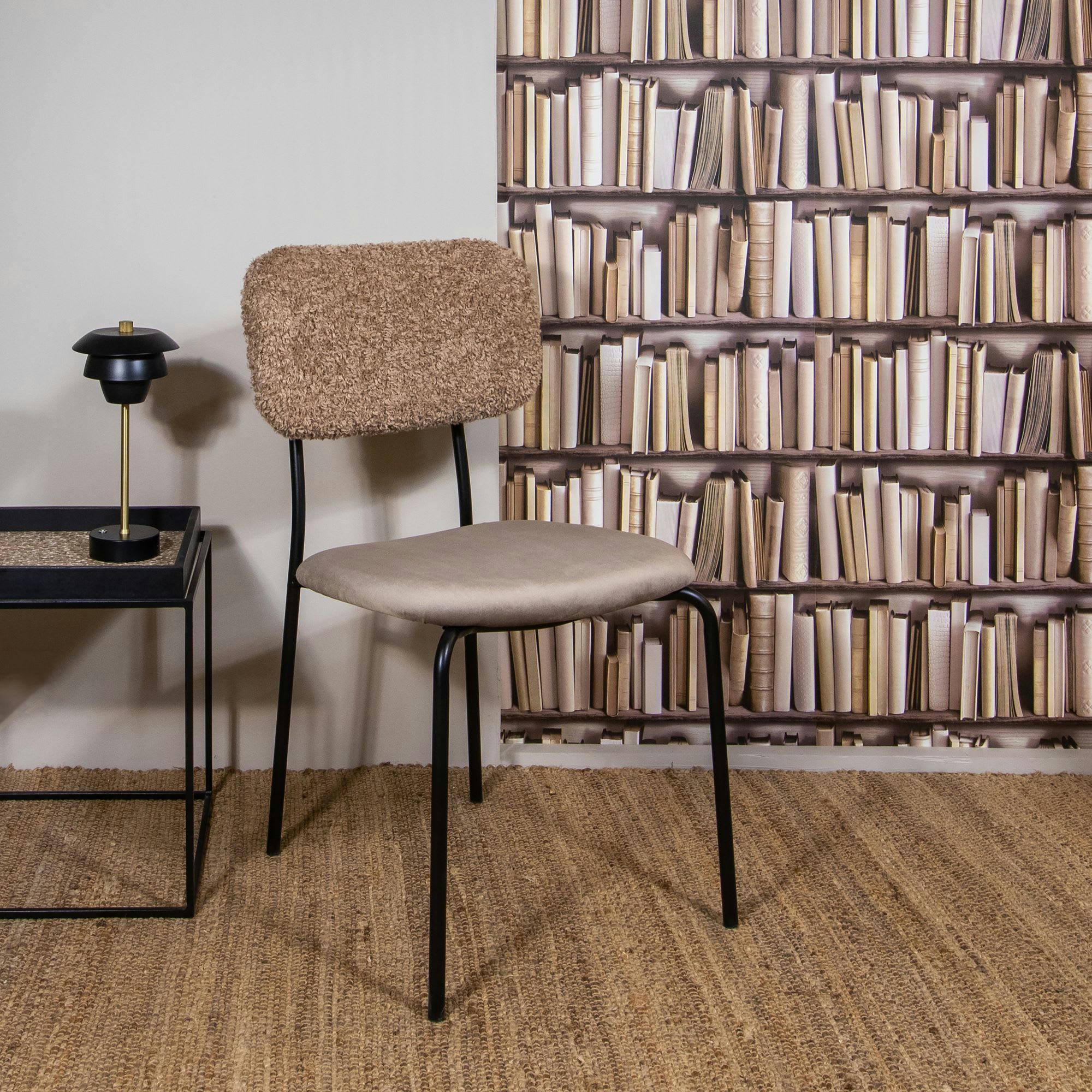 LAMA - Lot de 2 chaises bi-matière taupe et pieds en métal noir