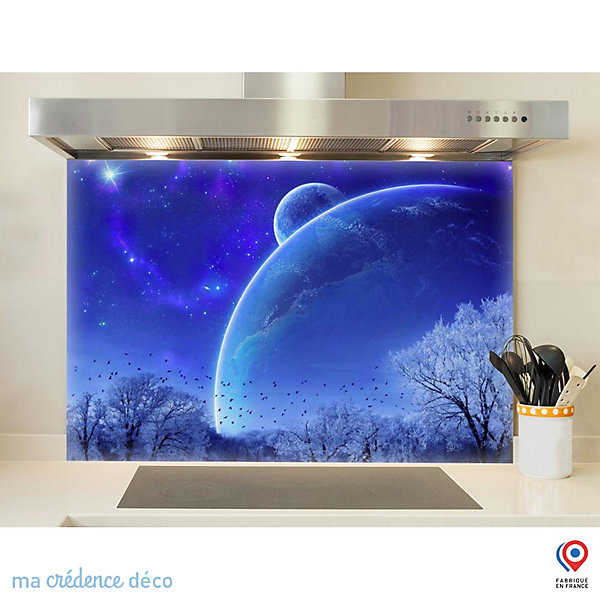 Crédence cuisine fond de hotte Ciel bleu d'hiver - Verre trempé - L 90 cm x H 50 cm - MaCrédenceDéco