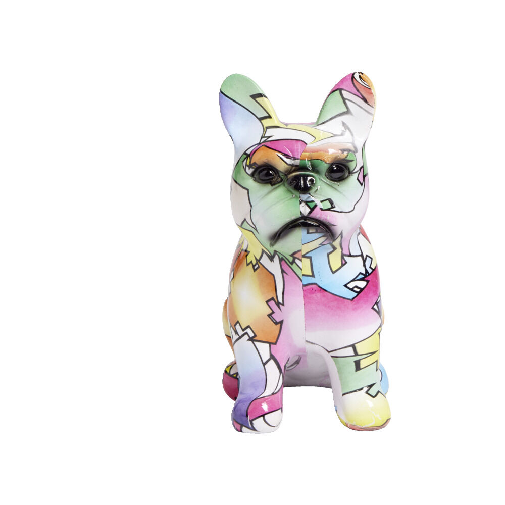 Bouledogue résine motif multicolore à poser H15cm - 2 modèles