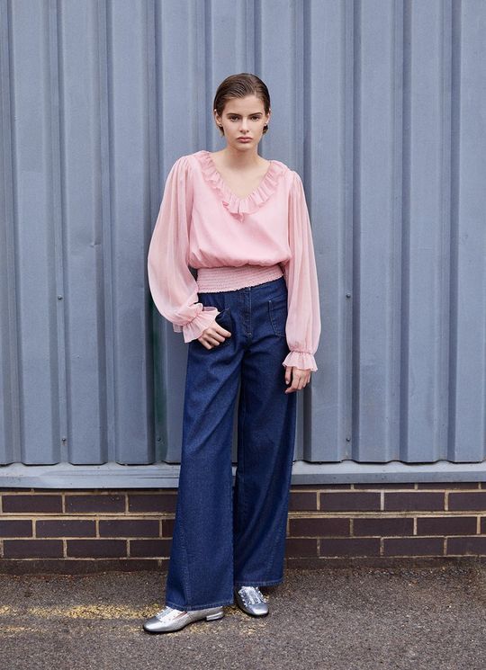 LKB LONDON Bow Apricot Frill Top