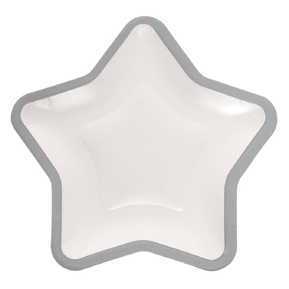 Lot de 10 assiettes carton étoile blanc avec liseré argenté