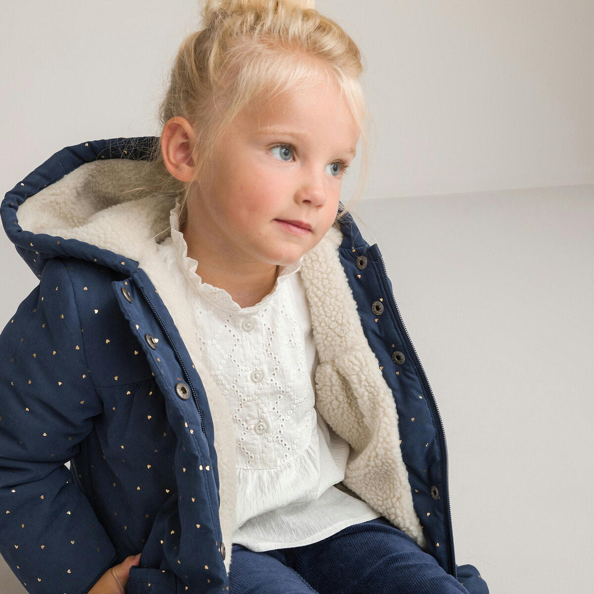 Parka chaude à capuche, imprimé coeurs
