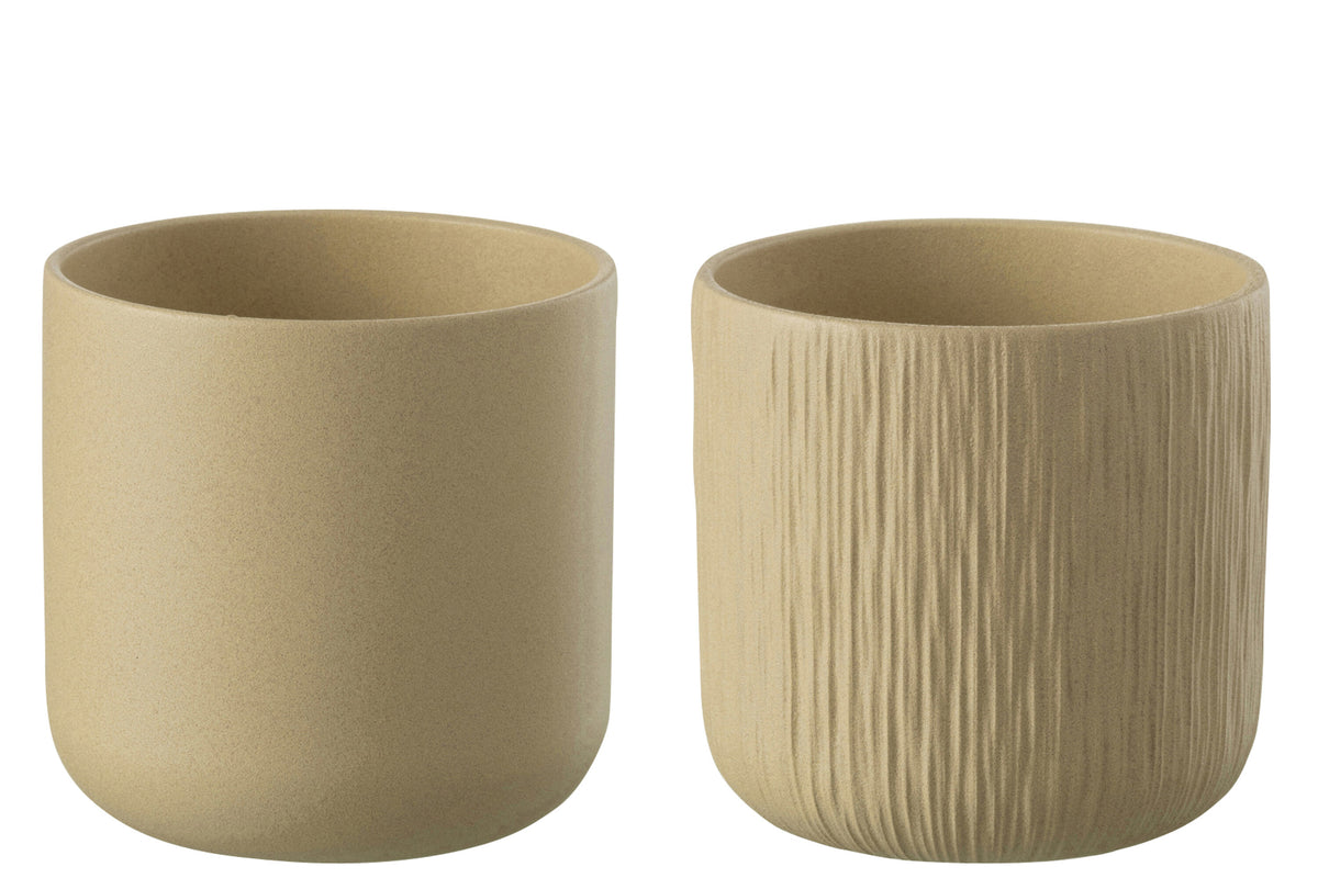 J-Line bloempot Gen - keramiek - beige - XXL - 2 stuks - Ø 26.5 cm