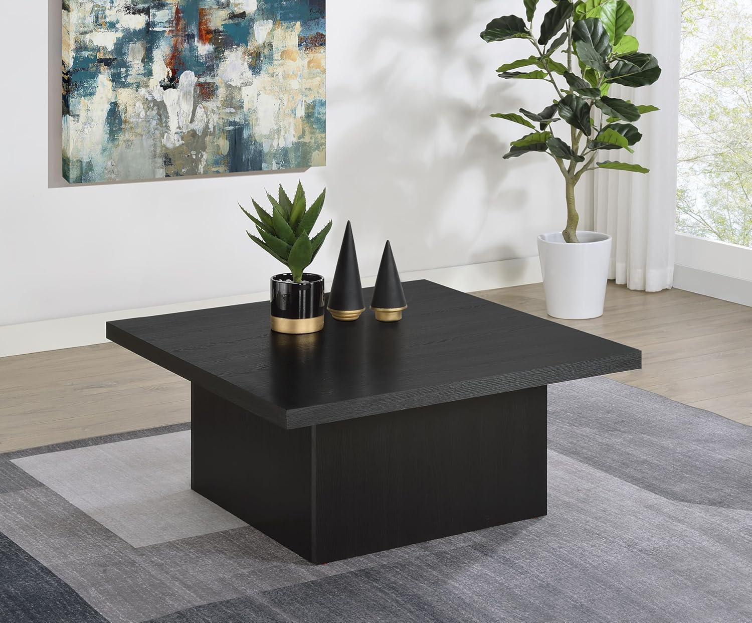 Coaster Home Furnishings - Devar - Wood - Square Coffee Table with Plinth Base, Geometric Design and Contemporary Style - Living Room - Black - 706408