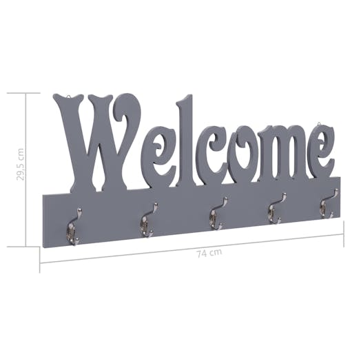 NNEVL Wall Mounted Coat Rack WELCOME Grey 74x29.5 cm