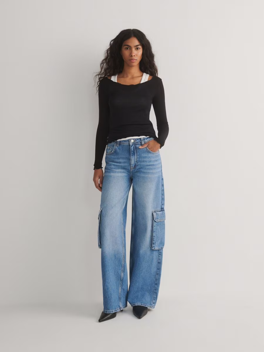 Wide Leg Jeans With Cargo Pockets