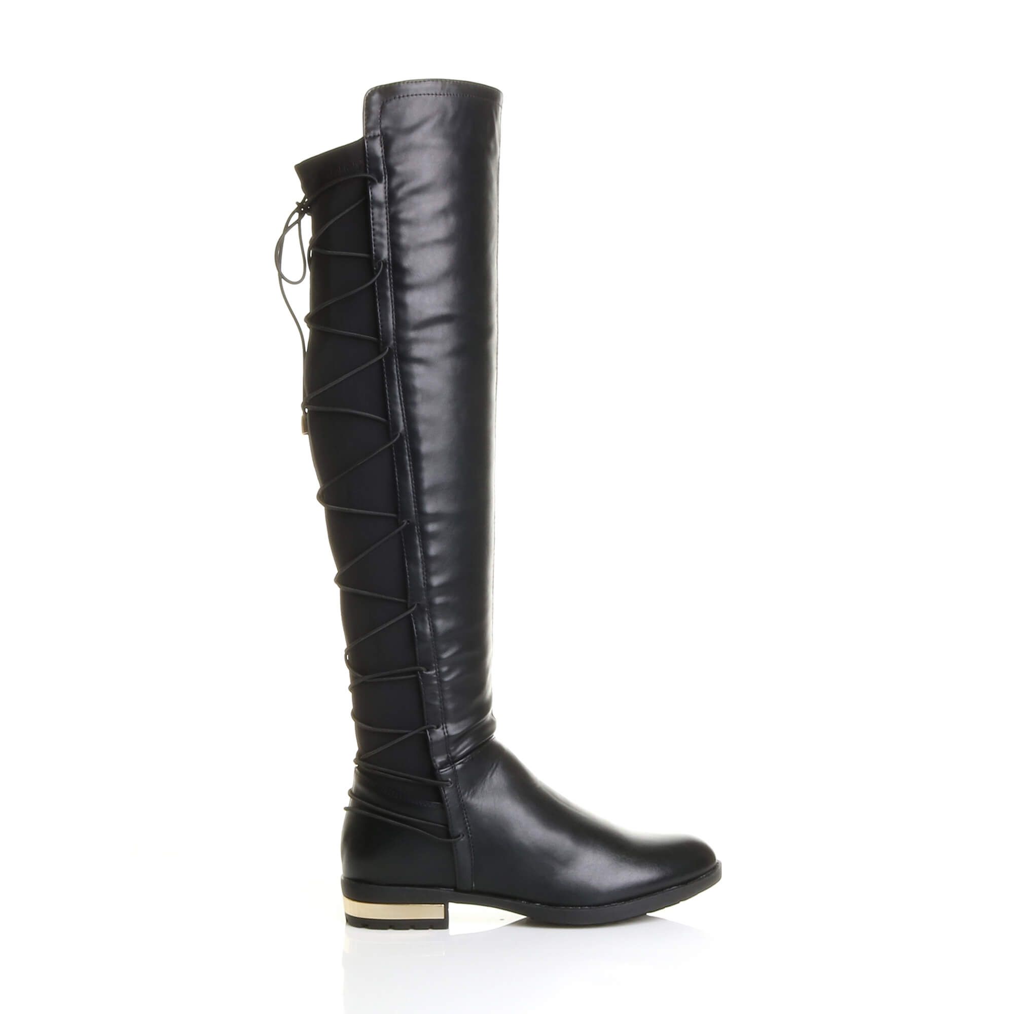 AJVANI Elastic Tie Up Riding Knee High Boots