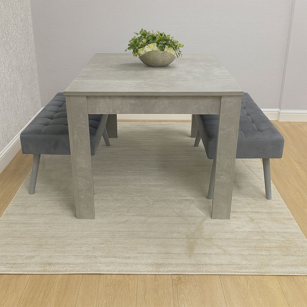 KOSY KOALA Dining Table Set Of Modern Grey Table And 2 Grey Velvet Benches Dining Room Furniture