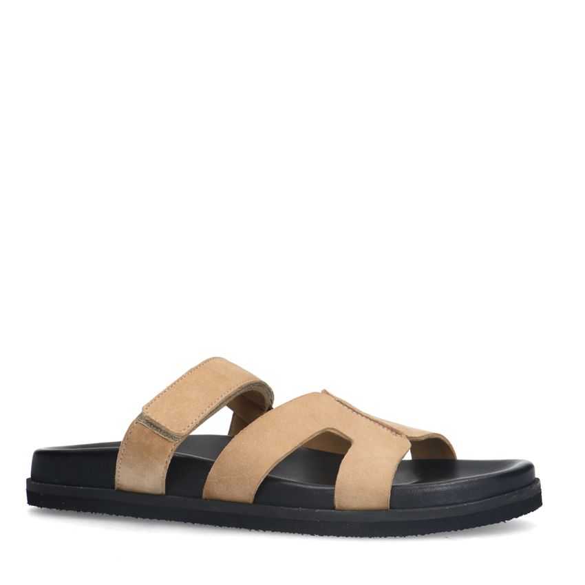 Manfield Beige suède slippers met bandje