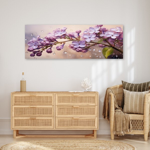 Feeby Obraz na płótnie, Kwitnące Kwiaty Bzu Krople Rosy 90x30