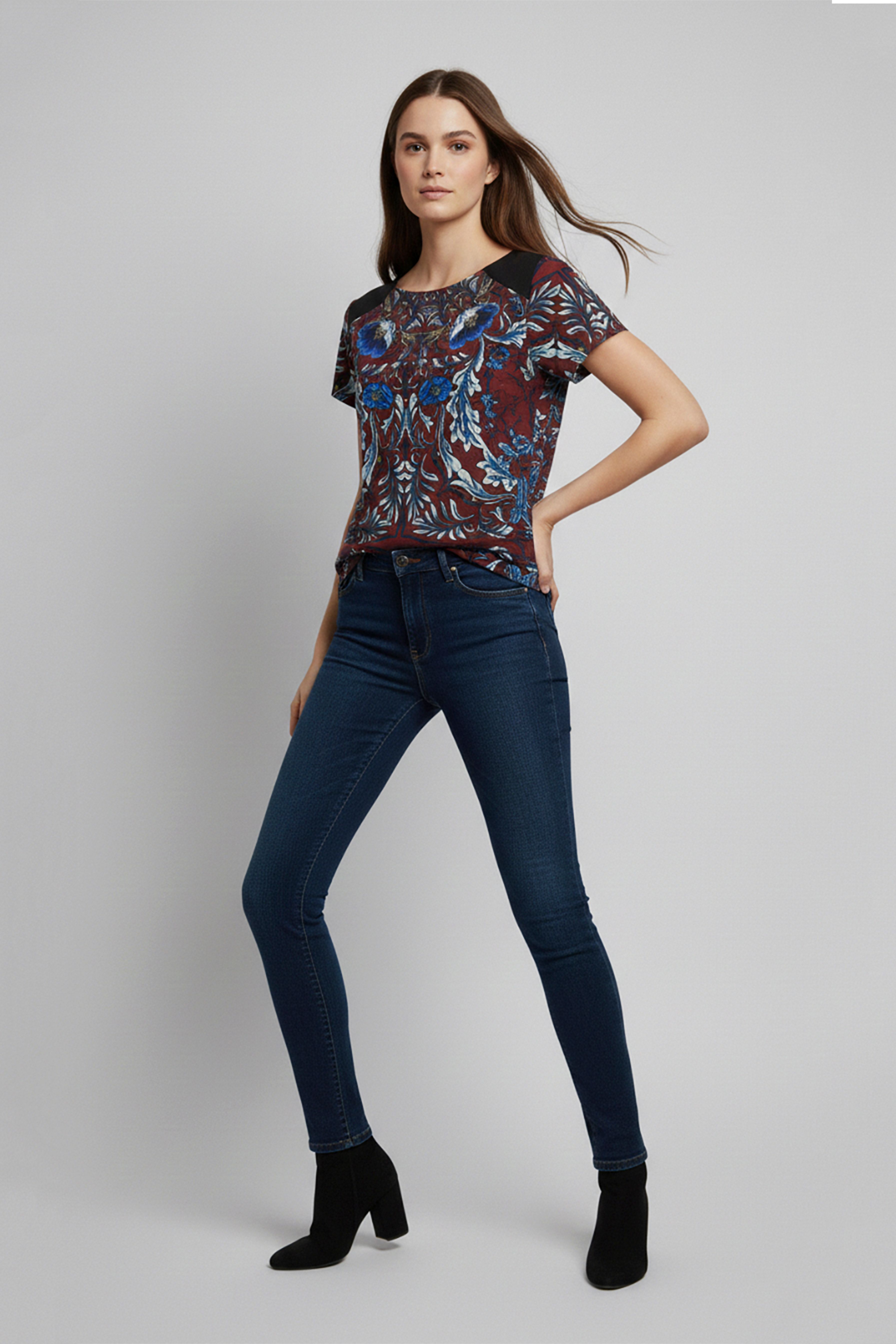 Cutie London Floral Print Short Sleeve Top With Contrast Shoulders