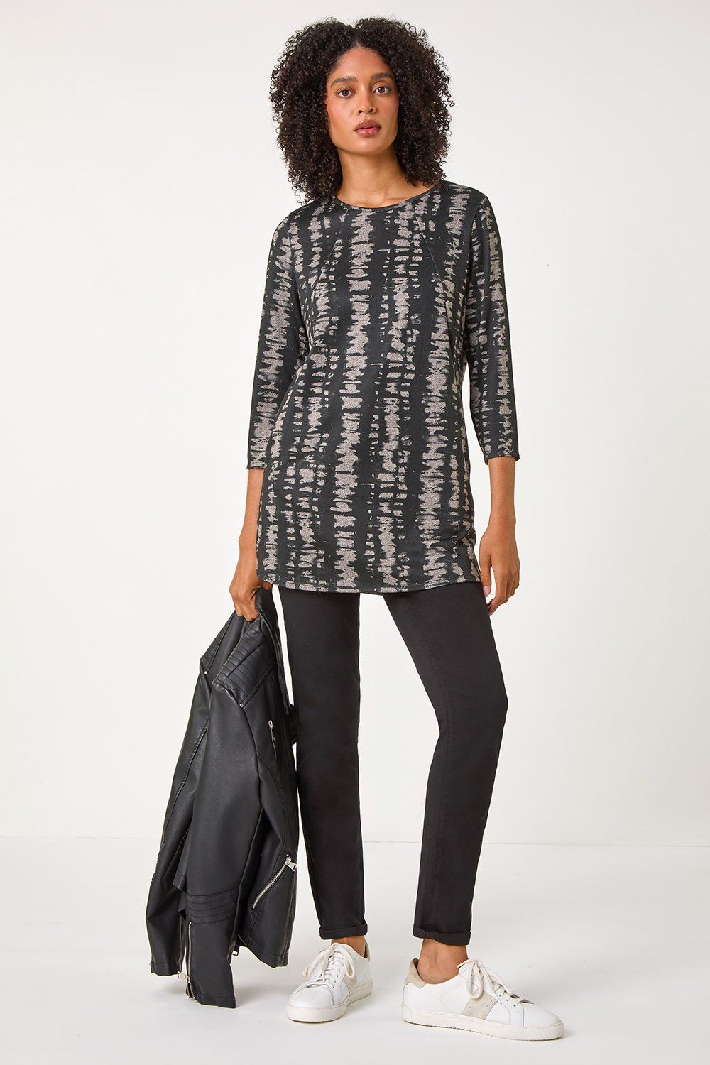 Roman Abstract Print Tunic Pocket Stretch Top