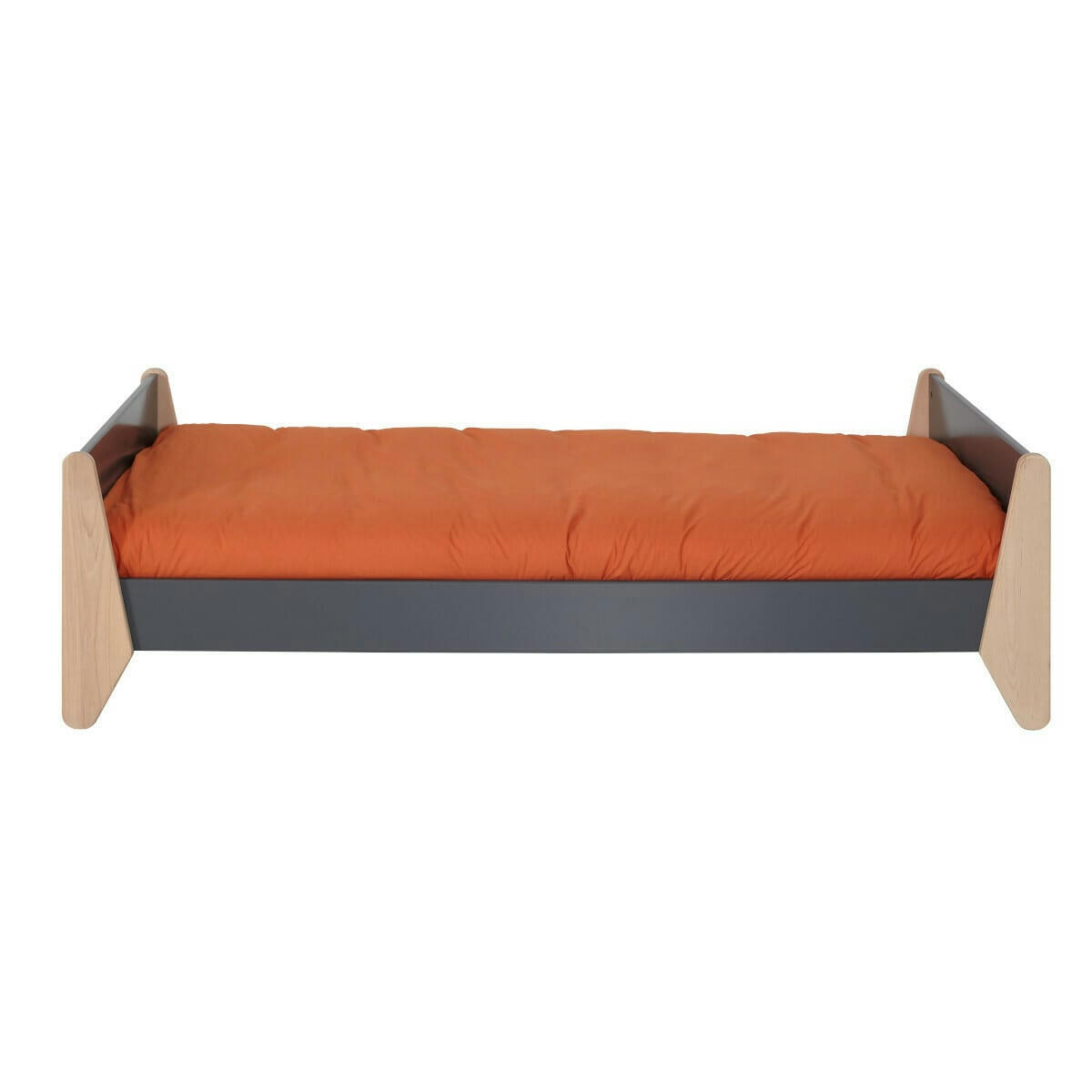 YUMI - Pack lit enfant avec matelas 90x190 cm bois massif gris et bois