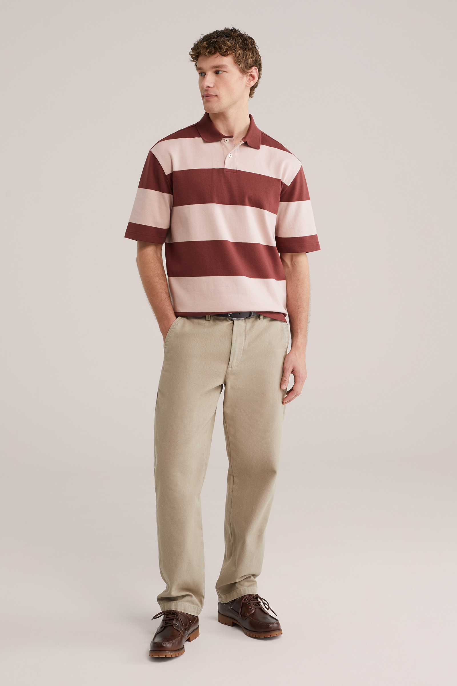 Heren Heavyweight boxy fit gestreepte polo