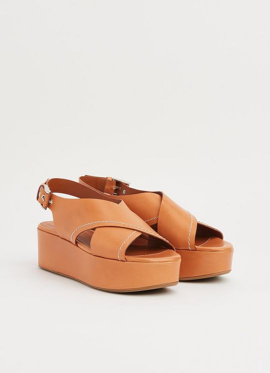 Sima Tan Leather Flatform Slingbacks