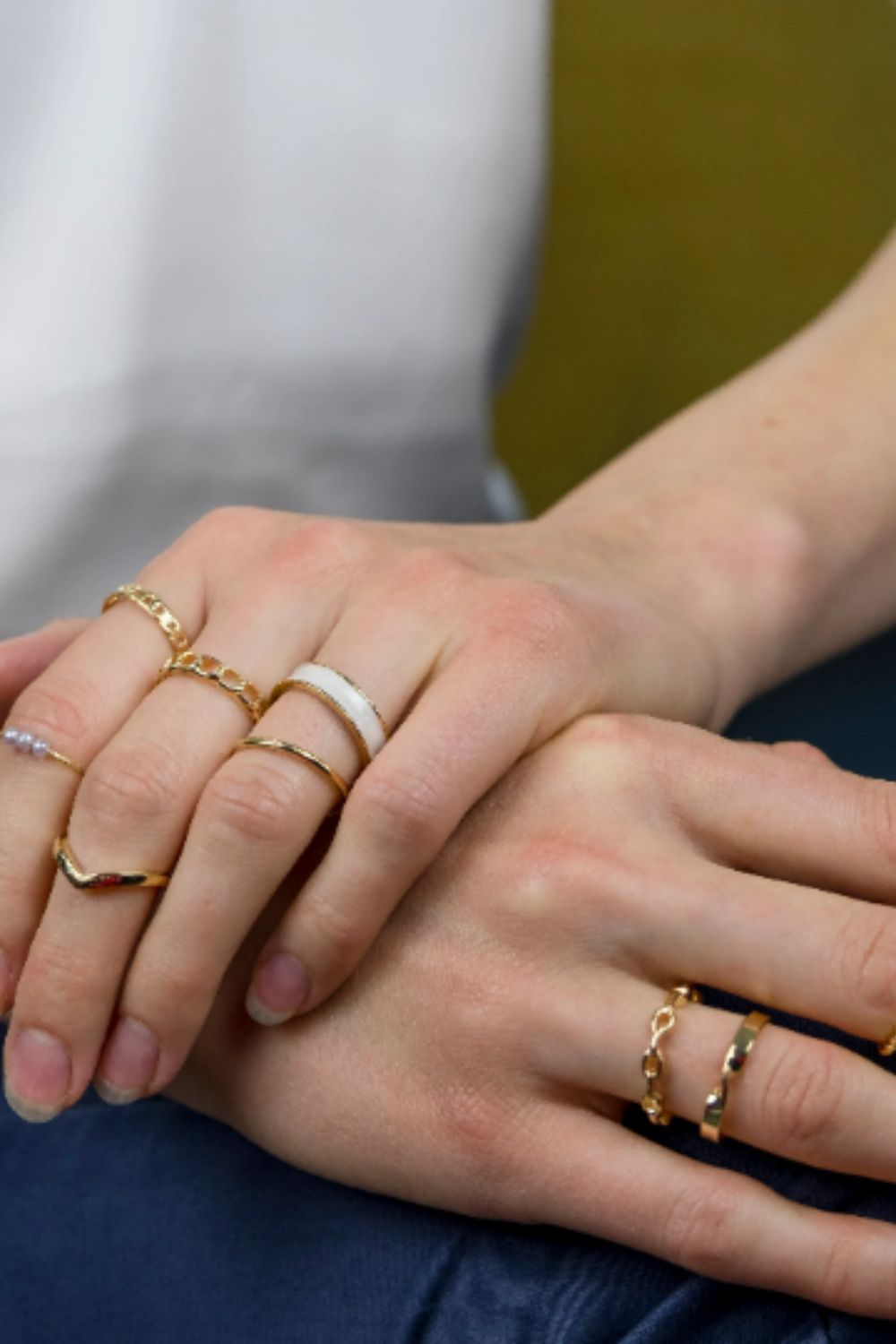 The Colourful Aura 10 Piece Boho Gold Tribal midi Pearl Vintage Stackable Ring Set
