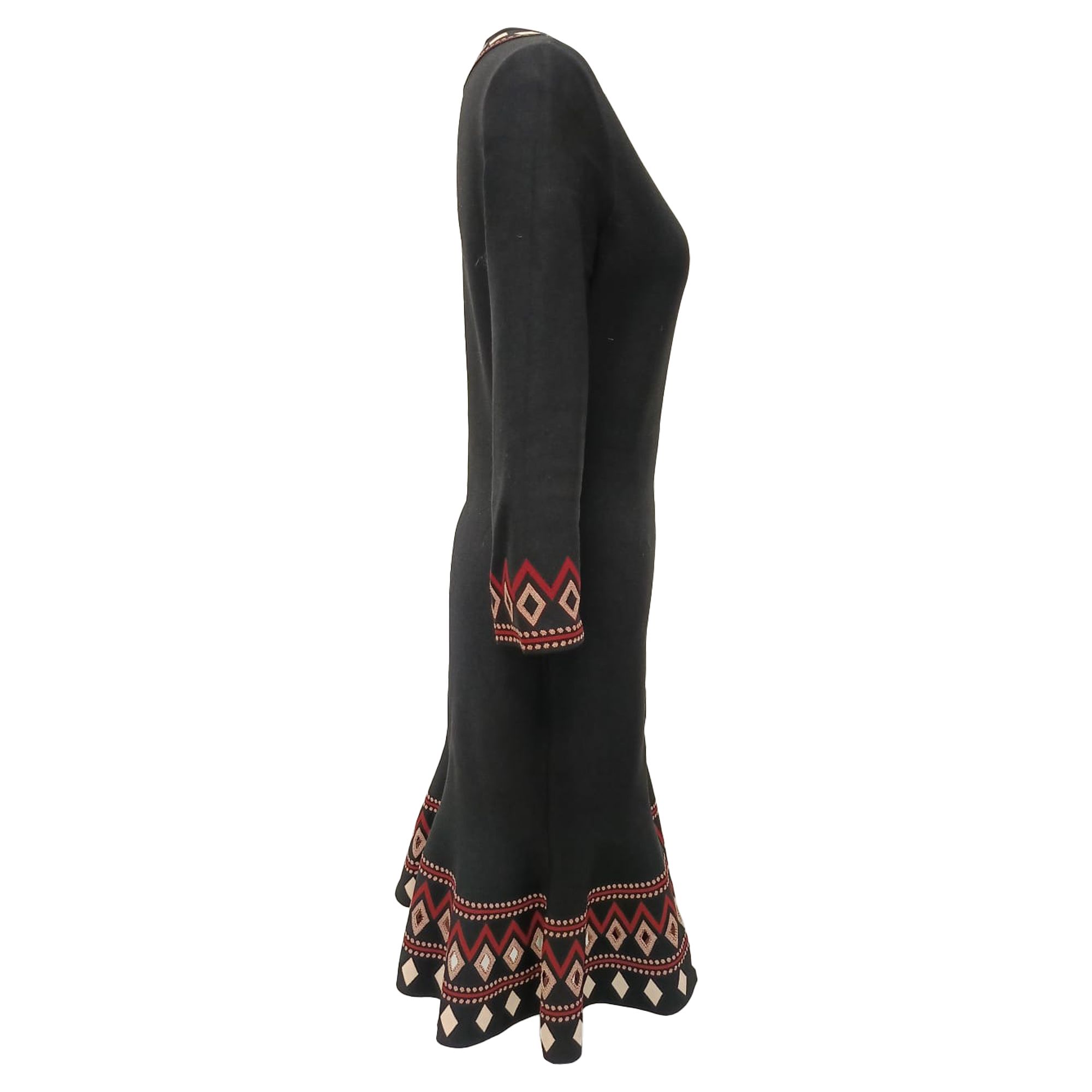 Alexander McQueen Preloved Geometric Pattern Midi Dress in Black Viscose