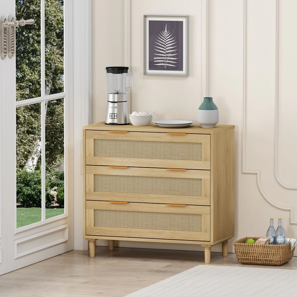 3-Drawers Rattan Storage Cabinet Rattan Drawer Dressers