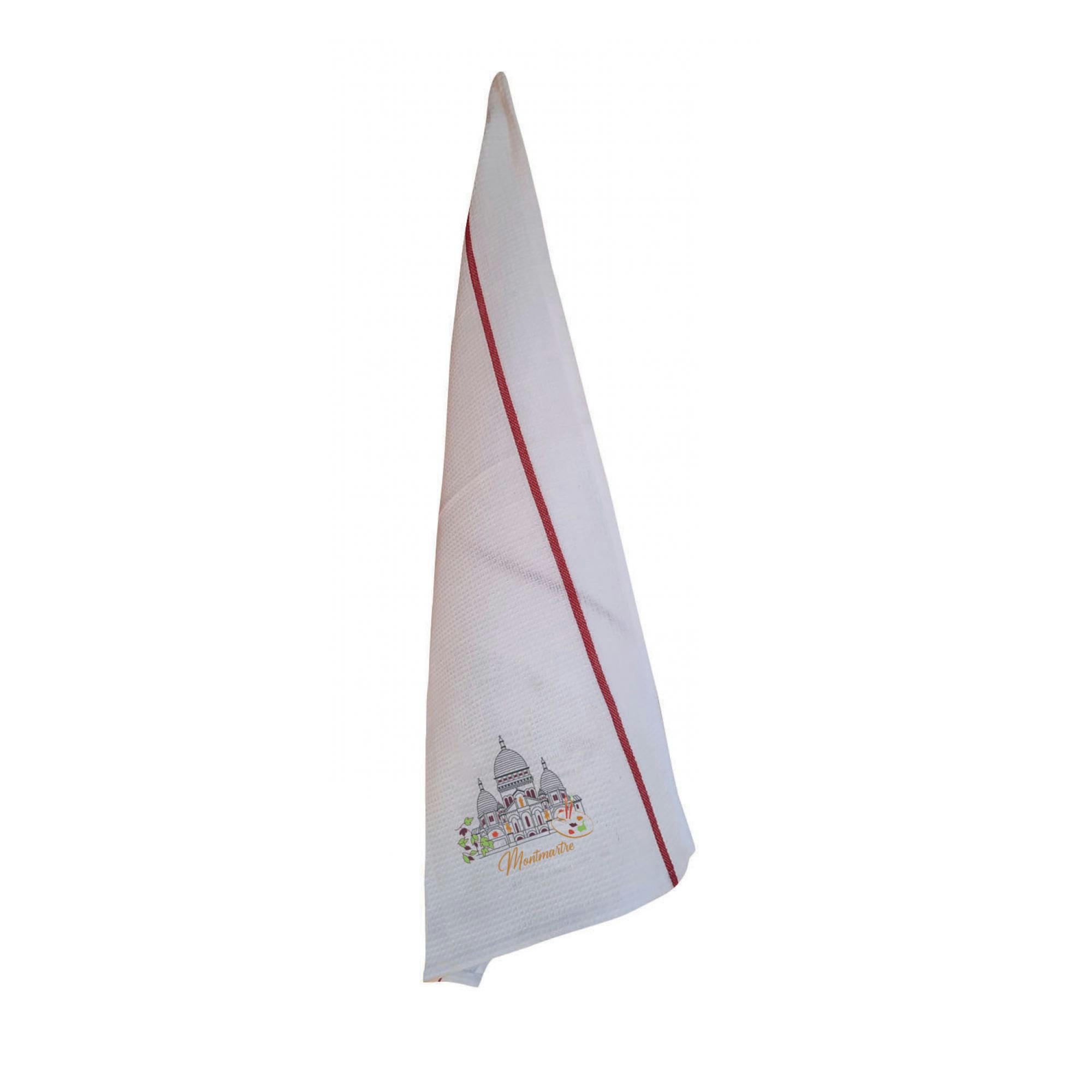 BRODERIE PARIS - Torchon nid d'abeilles recyclé montmartre blanc/rouge 50 x 70