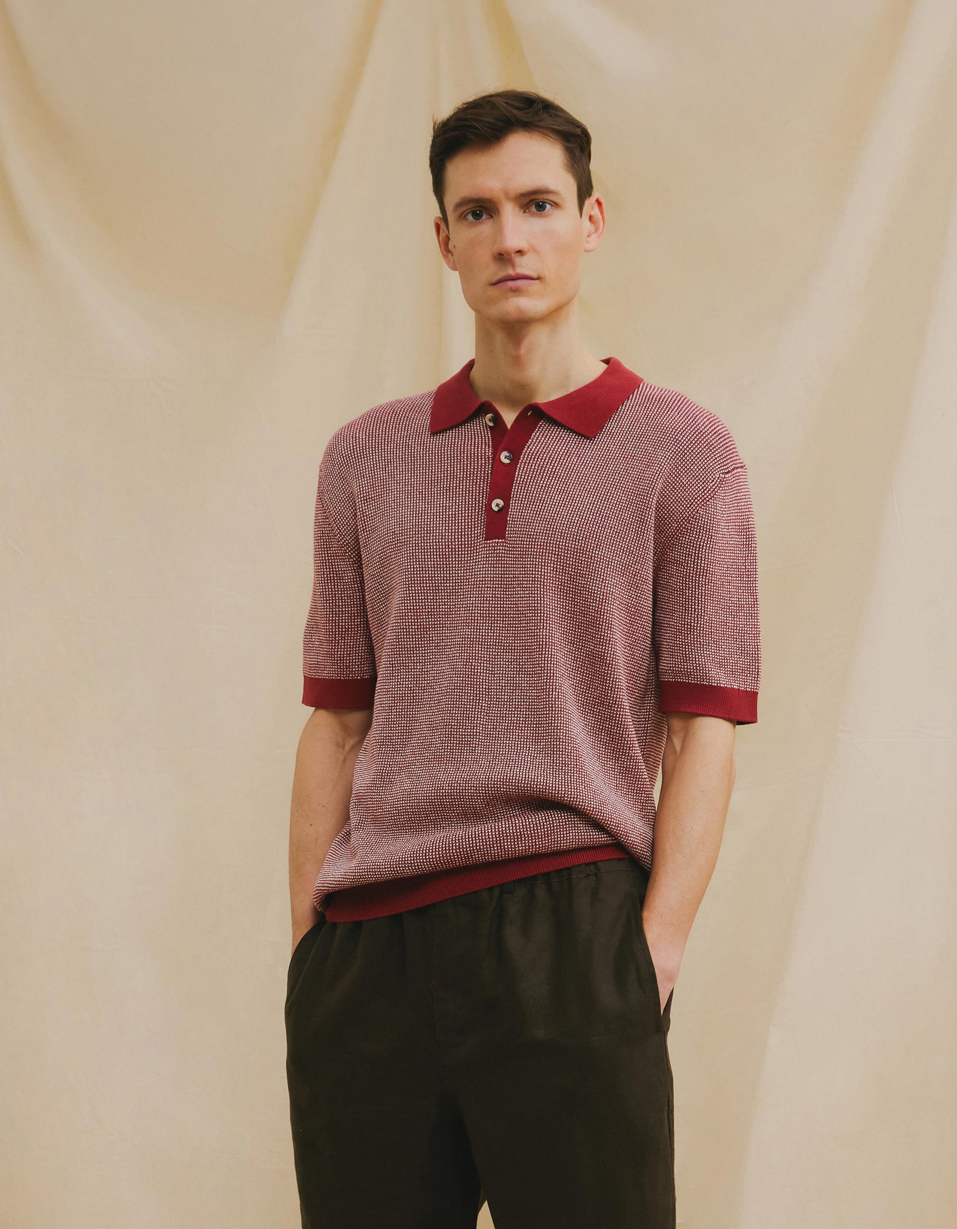 Polo Waffle, Homem, Vermelho Escuro
